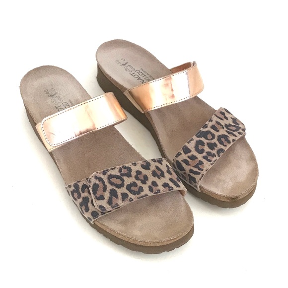 NAOT Leopard Slide Sandal Leather Metallic Rose Gold Althea Women’s Size 9 - Picture 1 of 16